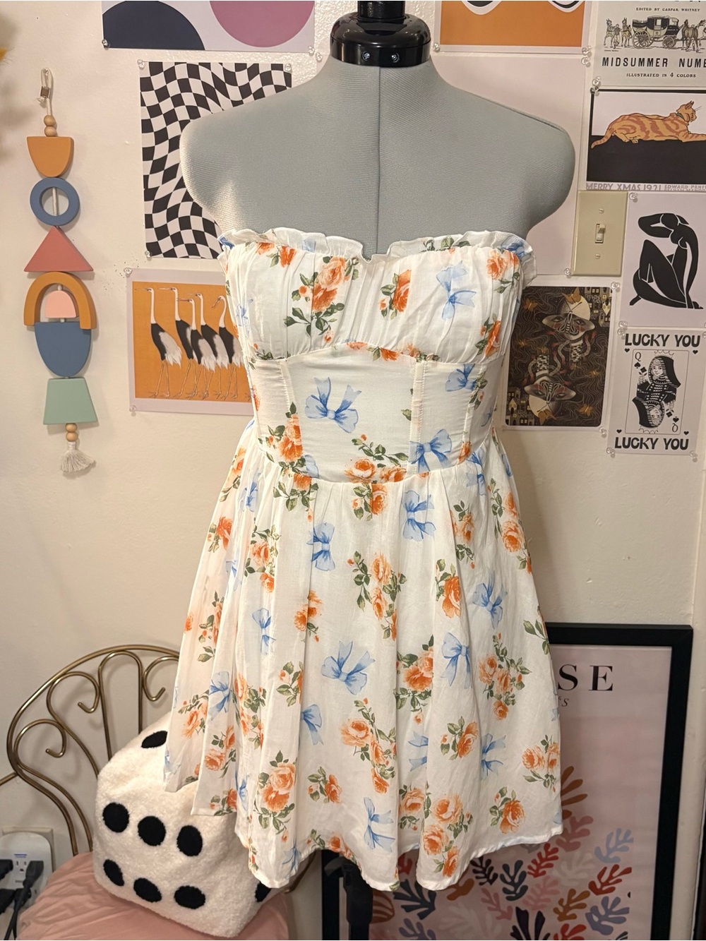 Curl Surf California Floral Bow Strapless Mini Dress